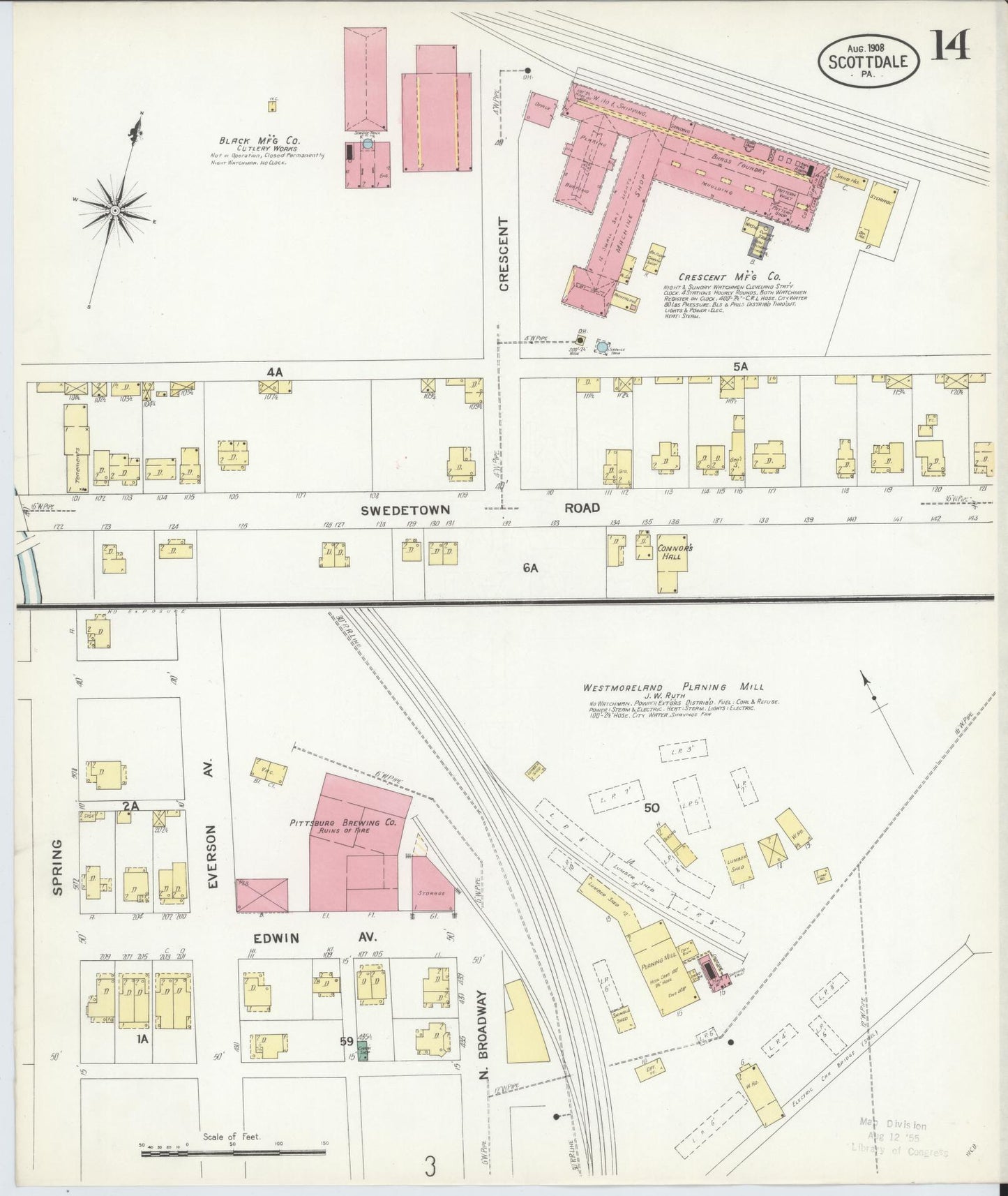 Sanborn Fire Insurance Map from Scottdale, Westmoreland County, Pennsylvania (1908), Sheet #0014 - Complete Map Set gallery image, historic Sanborn map, vintage wall art, Pennsylvania Pennsylvania