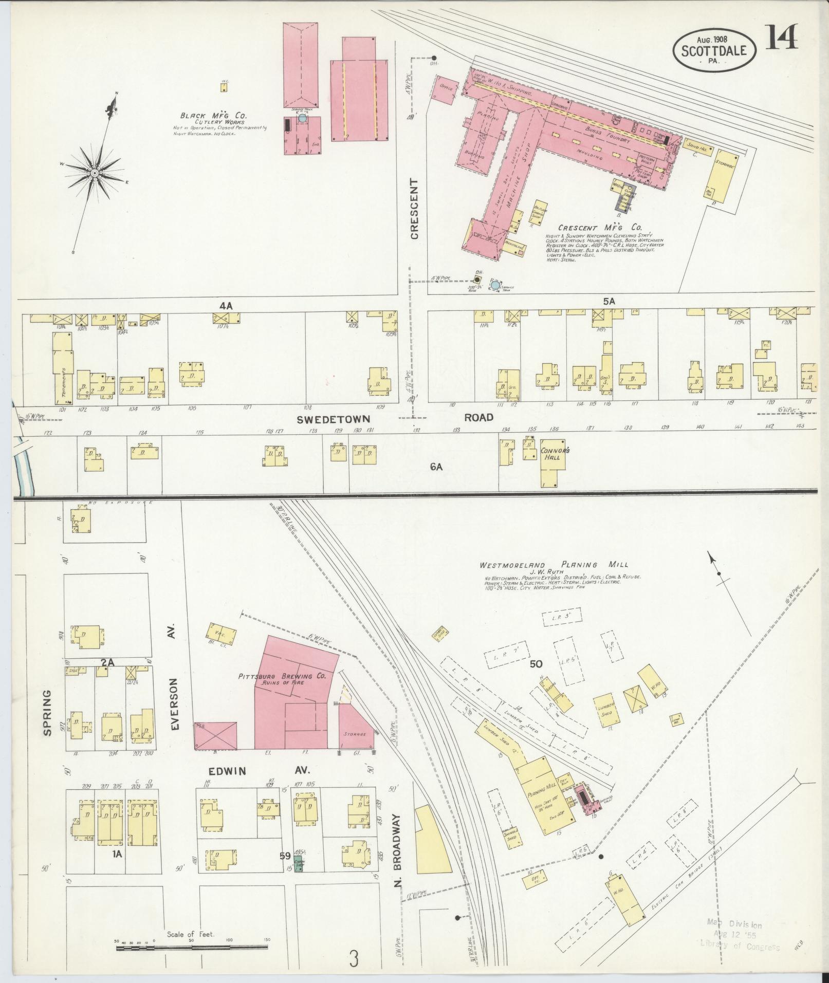 Sanborn Fire Insurance Map from Scottdale, Westmoreland County, Pennsylvania (1908), Sheet #0014 - Complete Map Set gallery image, historic Sanborn map, vintage wall art, Pennsylvania Pennsylvania