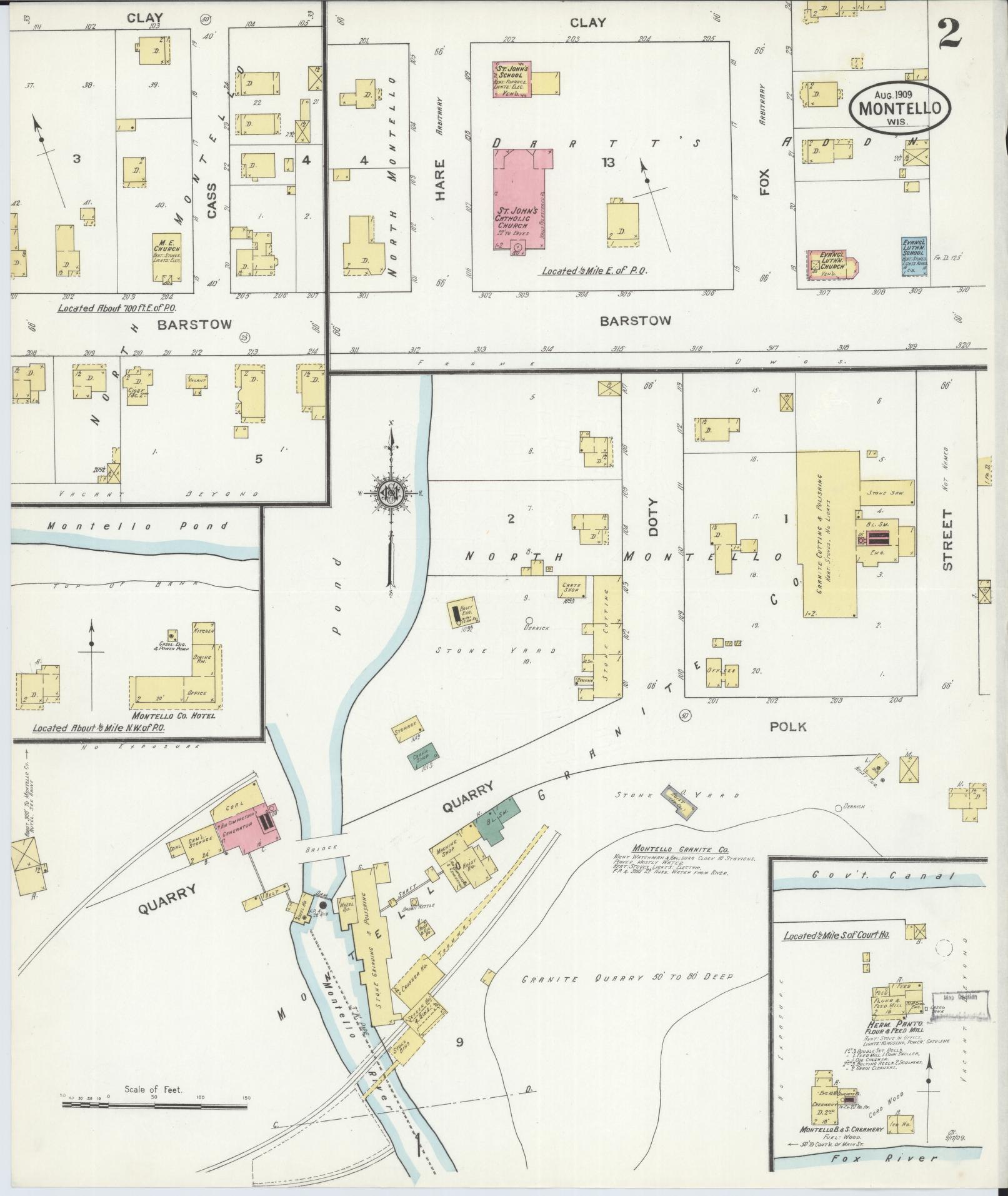 Sanborn Fire Insurance Map from Montello, Marquette County, Wisconsin (1909), Sheet #0002 - Historic Sanborn Fire Insurance Map Print, vintage old map wall art, antique decor, genealogy gift, Wisconsin Wisconsin map
