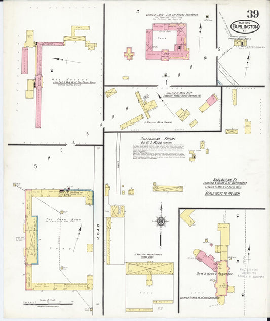 Sanborn Fire Insurance Map from Burlington, Chittenden County, Vermont (1919), Sheet #0039 - Historic Sanborn Fire Insurance Map Print, vintage old map wall art, antique decor, genealogy gift, Vermont Vermont map