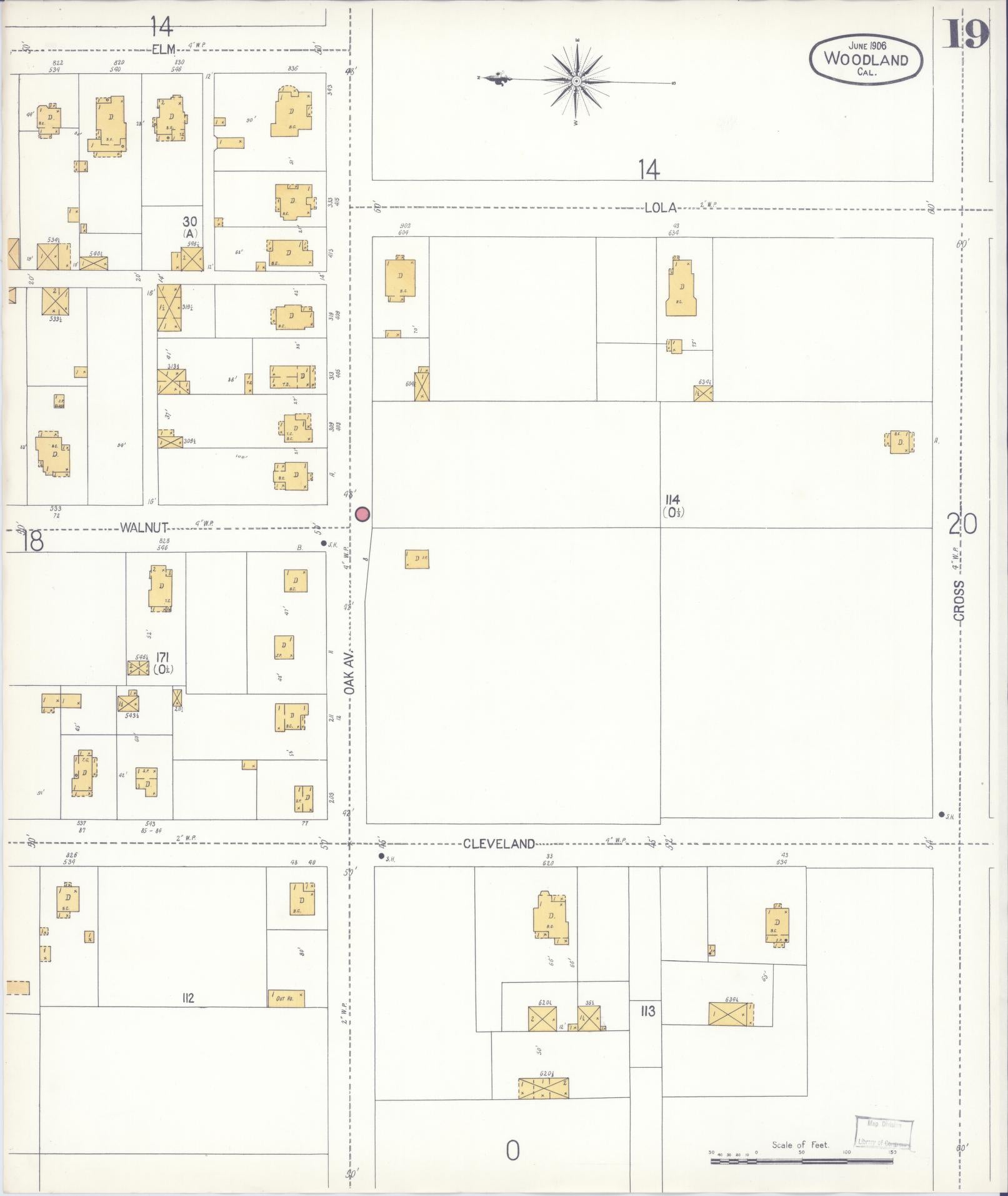 Sanborn Fire Insurance Map from Woodland, Yolo County, California (1906), Sheet #0019 - Complete Map Set gallery image, historic Sanborn map, vintage wall art, California California