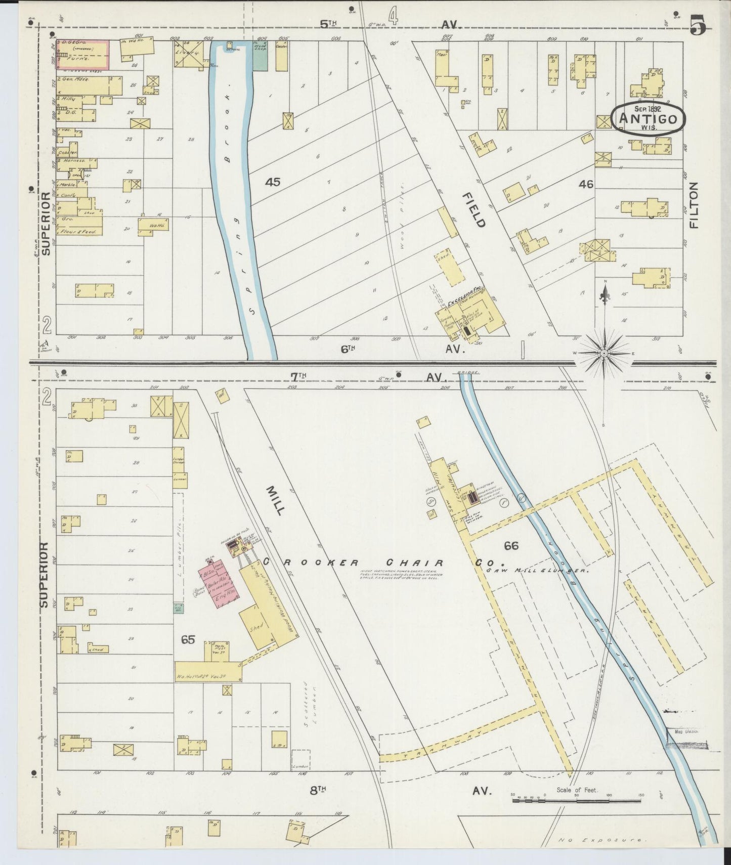 Sanborn Fire Insurance Map from Antigo, Langlade County, Wisconsin (1892), Sheet #0005 - Historic Sanborn Fire Insurance Map Print, vintage old map wall art, antique decor, genealogy gift, Wisconsin Wisconsin map
