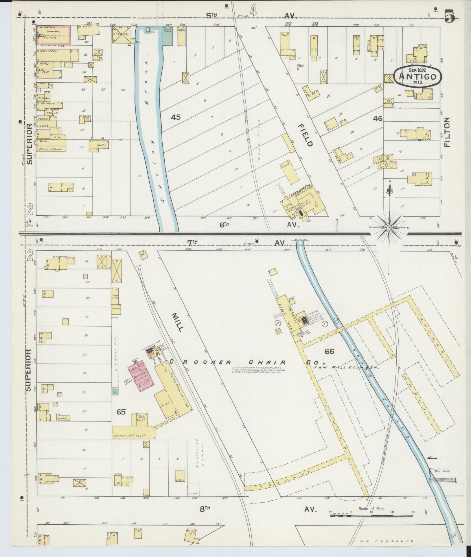 Sanborn Fire Insurance Map from Antigo, Langlade County, Wisconsin (1892), Sheet #0005 - Historic Sanborn Fire Insurance Map Print, vintage old map wall art, antique decor, genealogy gift, Wisconsin Wisconsin map