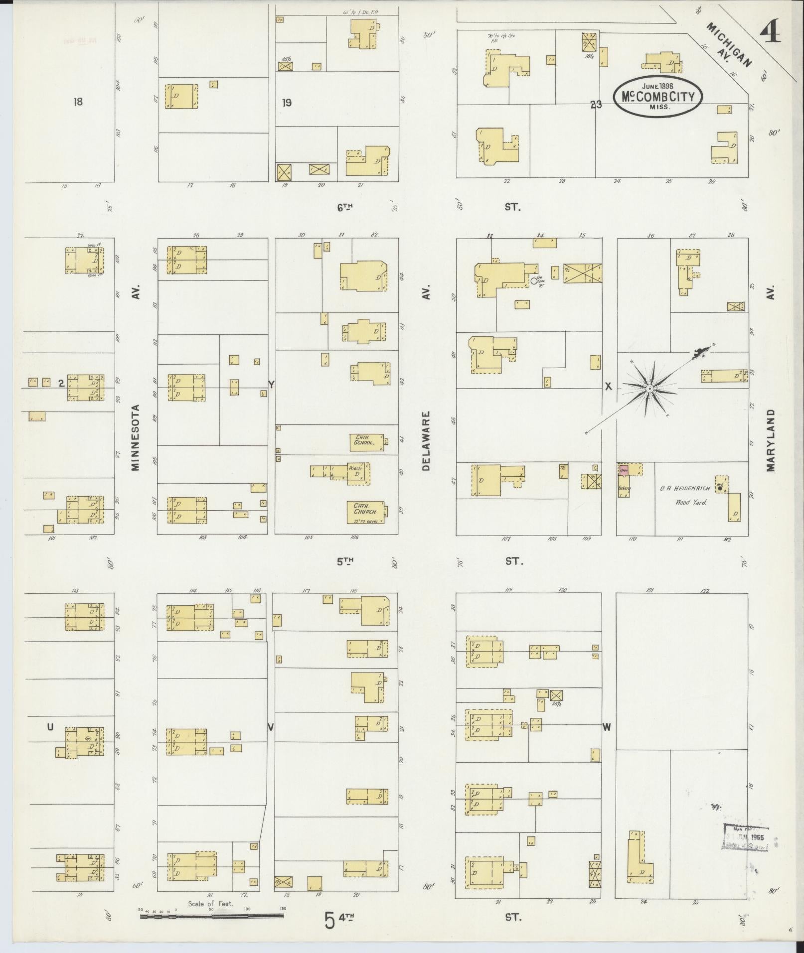 Sanborn Fire Insurance Map from McComb, Pike County, Mississippi (1898), Sheet #0004 - Complete Map Set gallery image, historic Sanborn map, vintage wall art, Mississippi Mississippi