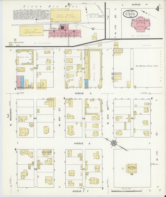 Sanborn Fire Insurance Map from Cisco, Eastland County, Texas (1912), Sheet #0004 - Historic Sanborn Fire Insurance Map Print, vintage old map wall art, antique decor, genealogy gift, Texas Texas map