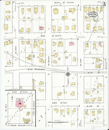 Sanborn Fire Insurance Map from Vinton, Benton County, Iowa (1921), Sheet #0005 - Historic Sanborn Fire Insurance Map Print, vintage old map wall art