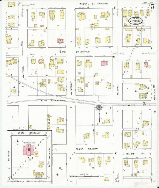 Sanborn Fire Insurance Map from Vinton, Benton County, Iowa (1921), Sheet #0005 - Historic Sanborn Fire Insurance Map Print, vintage old map wall art