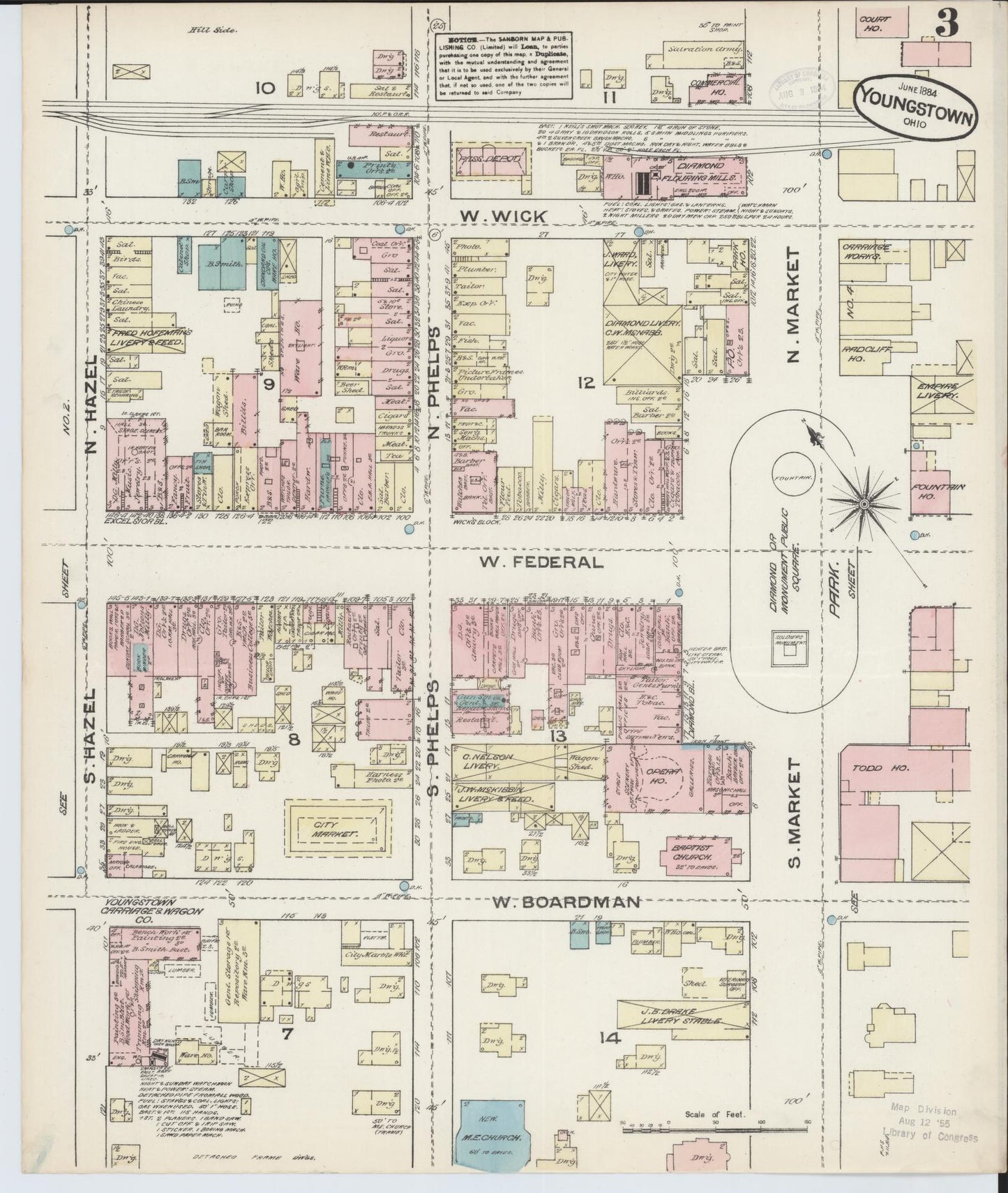 Sanborn Fire Insurance Map from Youngstown, Mahoning County, Ohio (1884), Sheet #0003 - Historic Sanborn Fire Insurance Map Print, vintage old map wall art, antique decor, genealogy gift, Ohio Ohio map