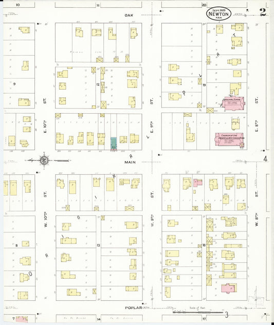 Sanborn Fire Insurance Map from Newton, Harvey County, Kansas (1909), Sheet #0002 - Historic Sanborn Fire Insurance Map Print, vintage old map wall art, antique decor, genealogy gift, Kansas Kansas map