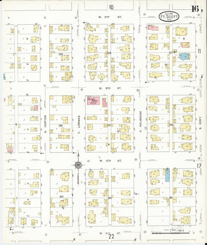 Sanborn Fire Insurance Map from Fort Scott, Bourbon County, Kansas (1912), Sheet #0016 - Complete Map Set gallery image, historic Sanborn map, vintage wall art, Kansas Kansas