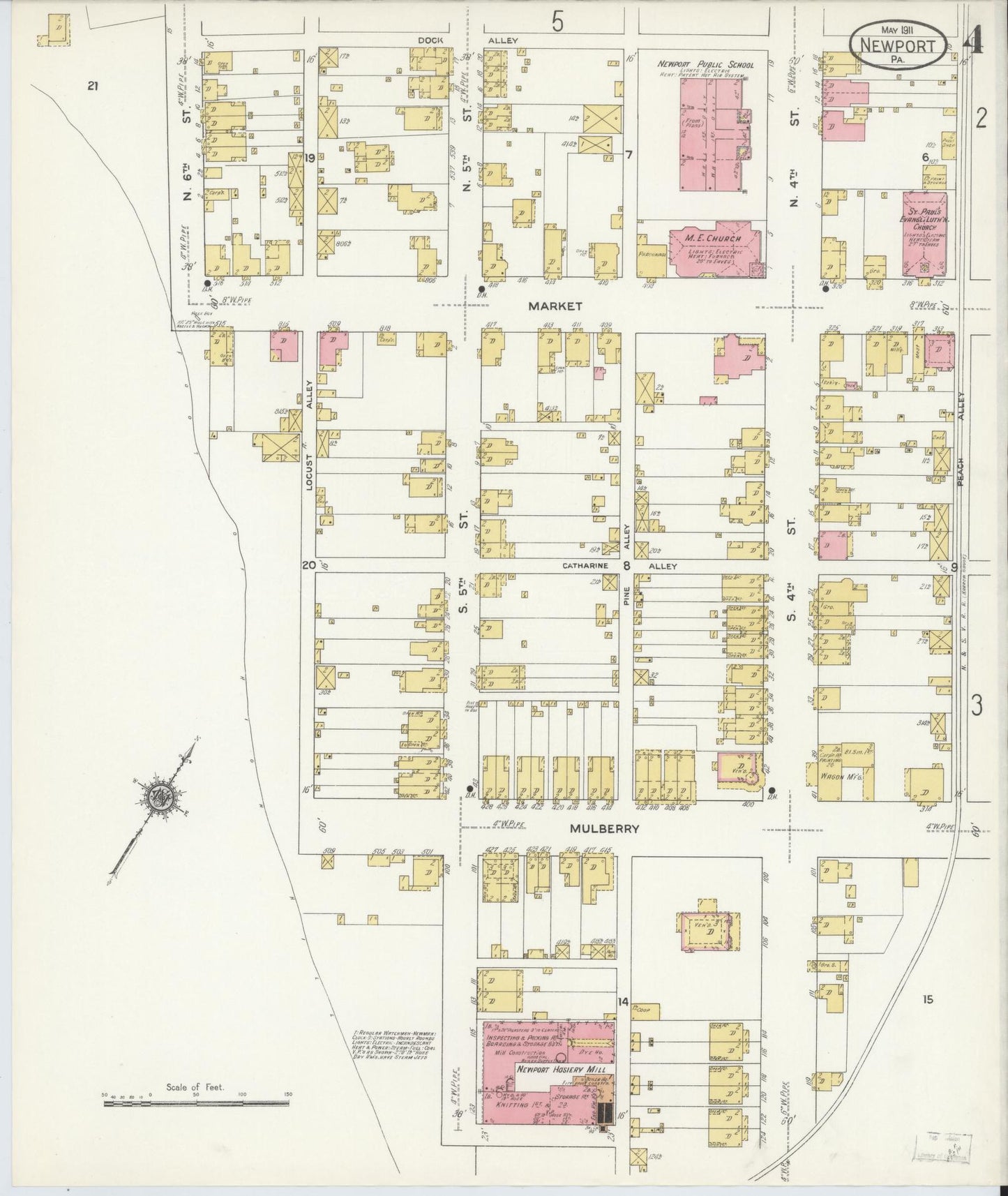 Sanborn Fire Insurance Map from Newport, Perry County, Pennsylvania (1911), Sheet #0004 - Historic Sanborn Fire Insurance Map Print, vintage old map wall art, antique decor, genealogy gift, Pennsylvania Pennsylvania map