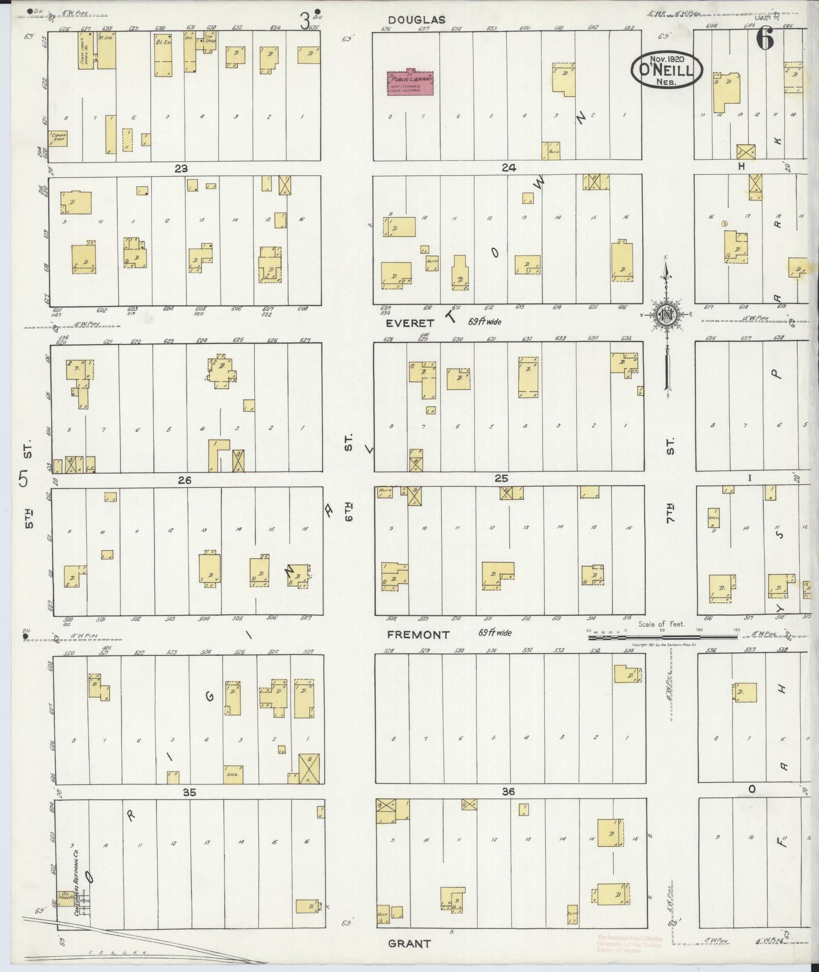 Sanborn Fire Insurance Map from O'Neill, Holt County, Nebraska (1920), Sheet #0006 - Complete Map Set gallery image, historic Sanborn map, vintage wall art, Nebraska Nebraska