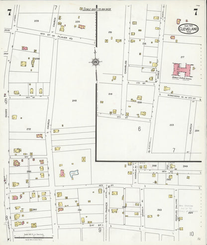 Sanborn Fire Insurance Map from Cleveland, Bradley County, Tennessee (1925), Sheet #0007 - Complete Map Set gallery image, historic Sanborn map, vintage wall art, Tennessee Tennessee