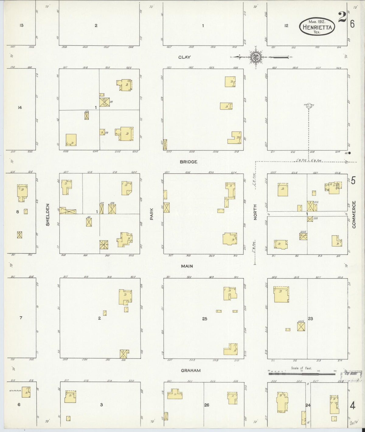Sanborn Fire Insurance Map from Henrietta, Clay County, Texas (1912), Sheet #0002 - Complete Map Set gallery image, historic Sanborn map, vintage wall art, Texas Texas