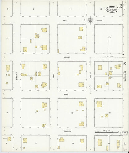 Sanborn Fire Insurance Map from Henrietta, Clay County, Texas (1912), Sheet #0002 - Complete Map Set gallery image, historic Sanborn map, vintage wall art, Texas Texas