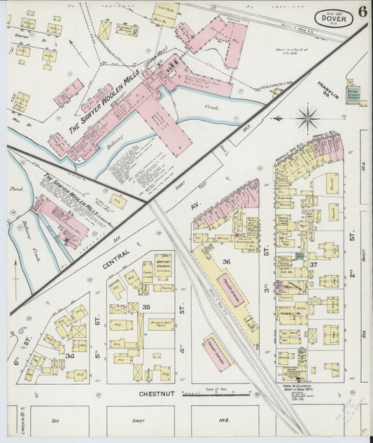 Sanborn Fire Insurance Map from Dover, Strafford County, New Hampshire (1889), Sheet #0006 - Historic Sanborn Fire Insurance Map Print, vintage old map wall art, antique decor, genealogy gift, New Hampshire New Hampshire map