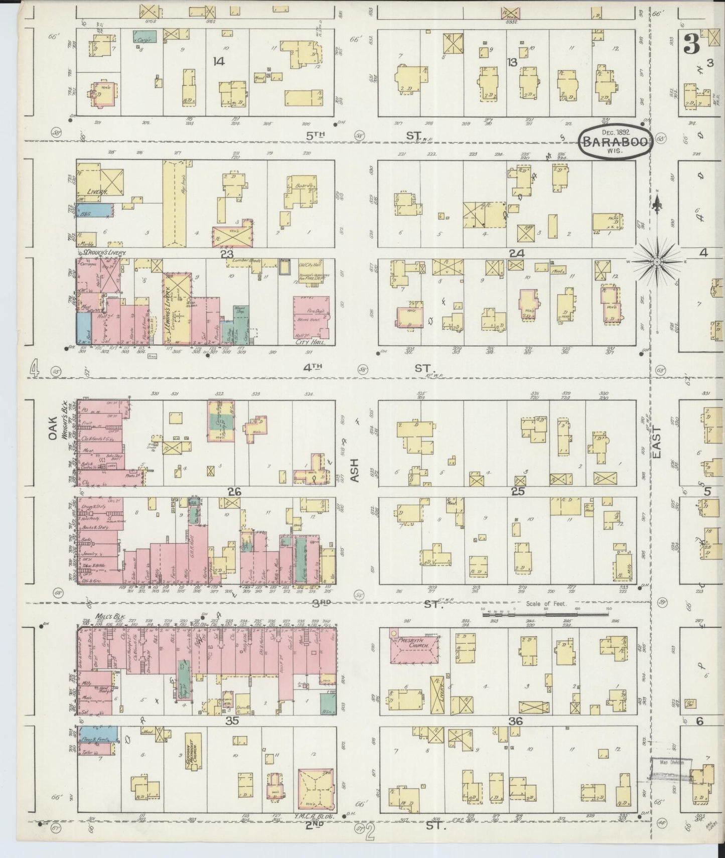 Sanborn Fire Insurance Map from Baraboo, Sauk County, Wisconsin (1892), Sheet #0003 - Complete Map Set gallery image, historic Sanborn map, vintage wall art, Wisconsin Wisconsin