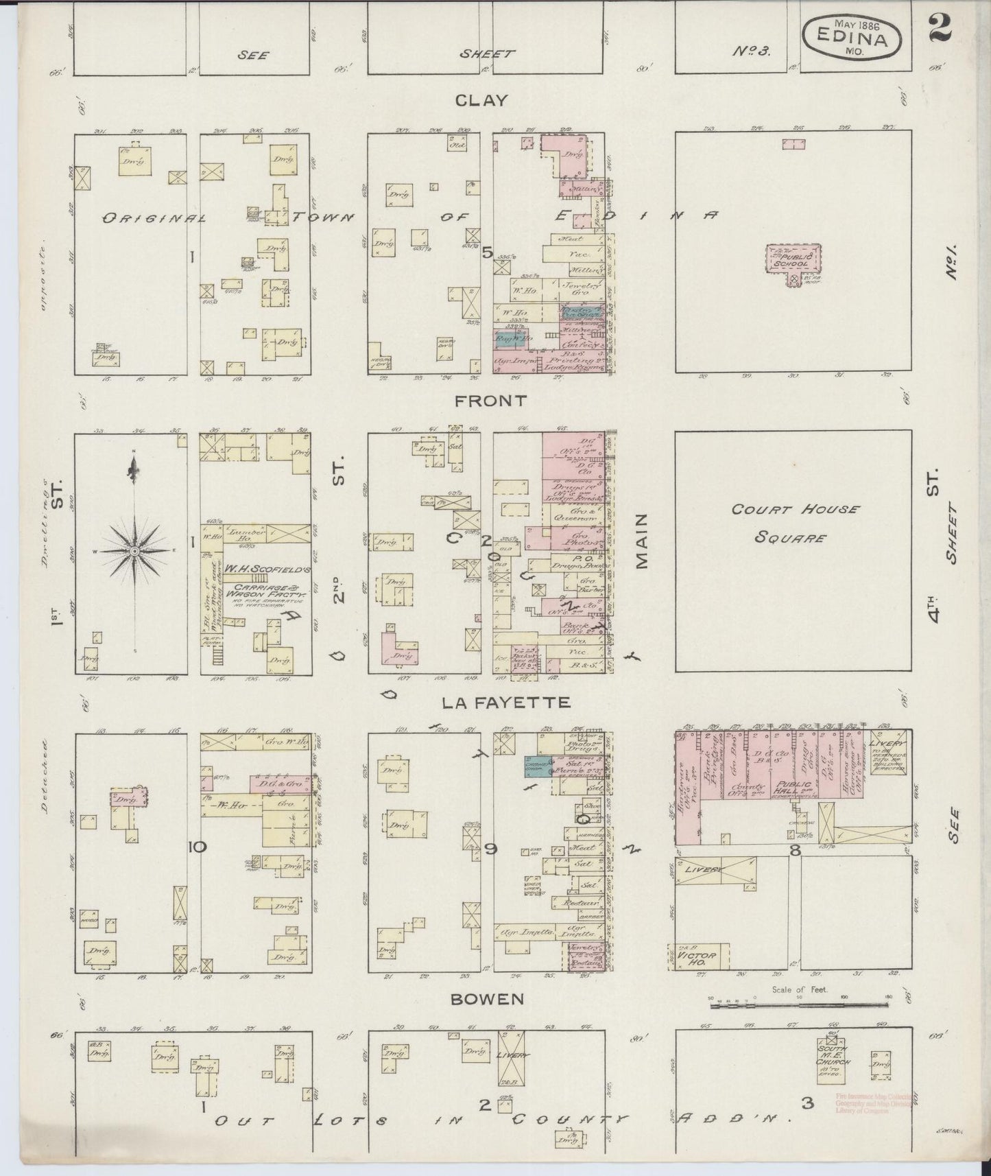 Sanborn Fire Insurance Map from Edina, Knox County, Missouri (1886), Sheet #0002 - Complete Map Set gallery image, historic Sanborn map, vintage wall art, Missouri Missouri