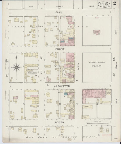 Sanborn Fire Insurance Map from Edina, Knox County, Missouri (1886), Sheet #0002 - Complete Map Set gallery image, historic Sanborn map, vintage wall art, Missouri Missouri