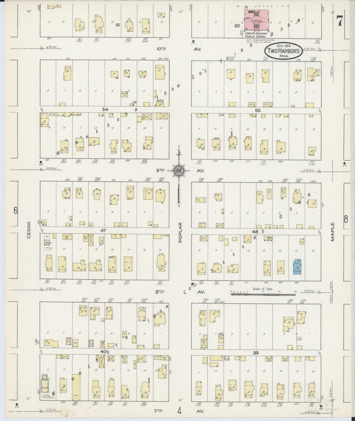 Sanborn Fire Insurance Map from Two Harbors, Lake County, Minnesota (1914), Sheet #0007 - Historic Sanborn Fire Insurance Map Print, vintage old map wall art, antique decor, genealogy gift, Minnesota Minnesota map