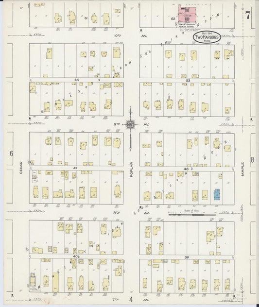 Sanborn Fire Insurance Map from Two Harbors, Lake County, Minnesota (1914), Sheet #0007 - Historic Sanborn Fire Insurance Map Print, vintage old map wall art, antique decor, genealogy gift, Minnesota Minnesota map