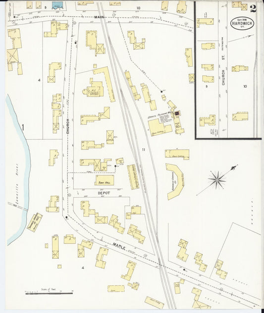 Sanborn Fire Insurance Map from Hardwick, Caledonia County, Vermont (1898), Sheet #0002 - Historic Sanborn Fire Insurance Map Print, vintage old map wall art, antique decor, genealogy gift, Vermont Vermont map