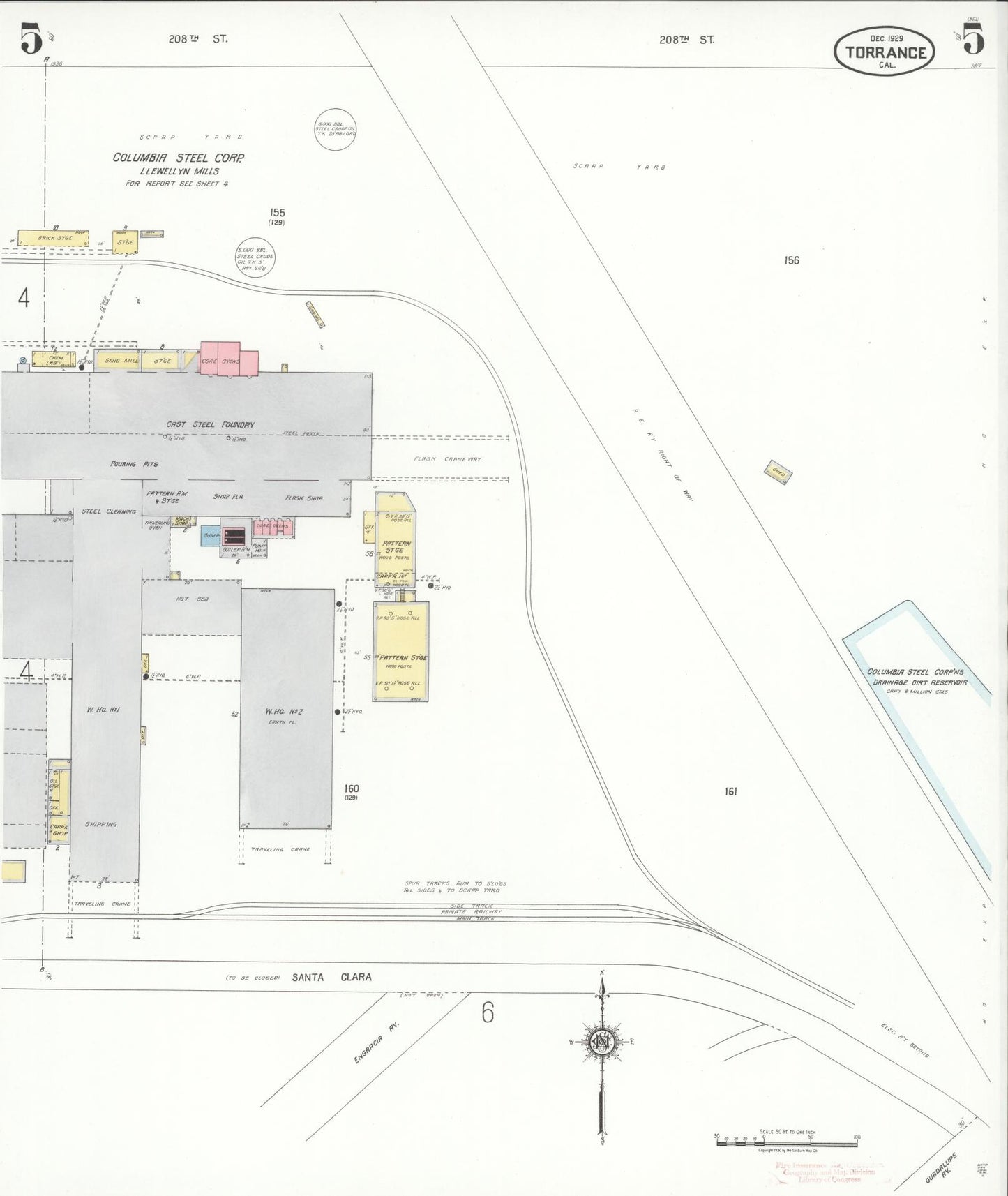 Sanborn Fire Insurance Map from Torrance, Los Angeles County, California (1929), Sheet #0005 - Complete Map Set gallery image, historic Sanborn map, vintage wall art, California California