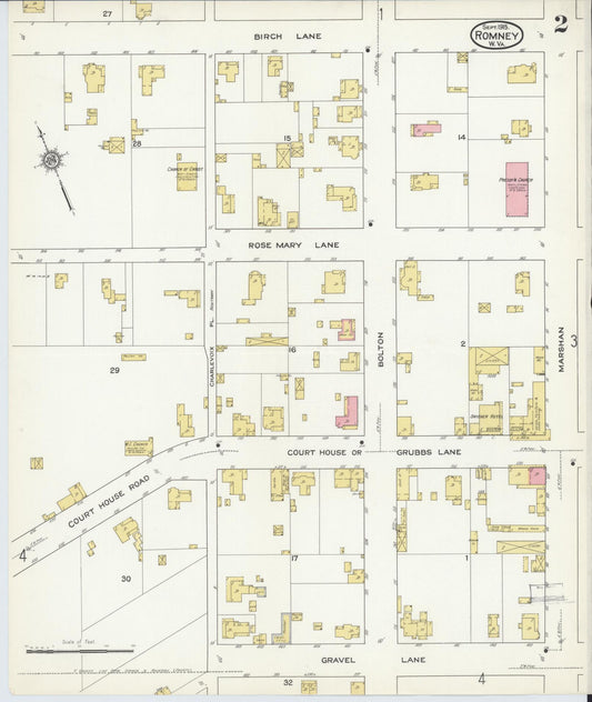 Sanborn Fire Insurance Map from Romney, Hampshire County, West Virginia (1915), Sheet #0002 - Historic Sanborn Fire Insurance Map Print, vintage old map wall art, antique decor, genealogy gift, West Virginia West Virginia map
