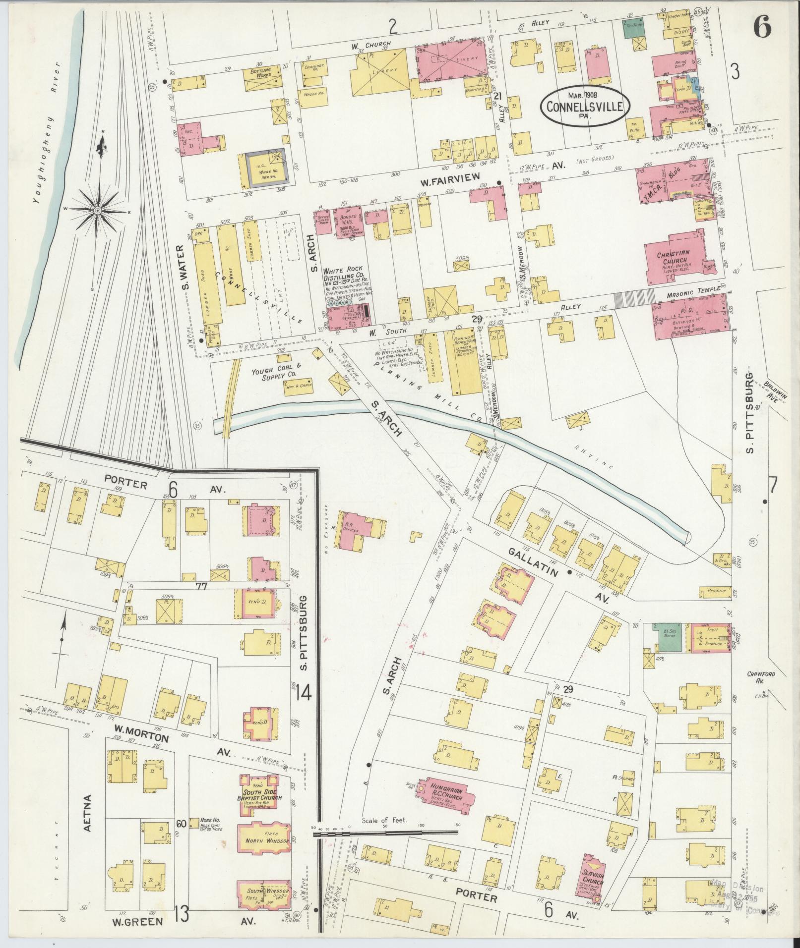 Sanborn Fire Insurance Map from Connellsville, Fayette County, Pennsylvania (1908), Sheet #0006 - Historic Sanborn Fire Insurance Map Print, vintage old map wall art, antique decor, genealogy gift, Pennsylvania Pennsylvania map