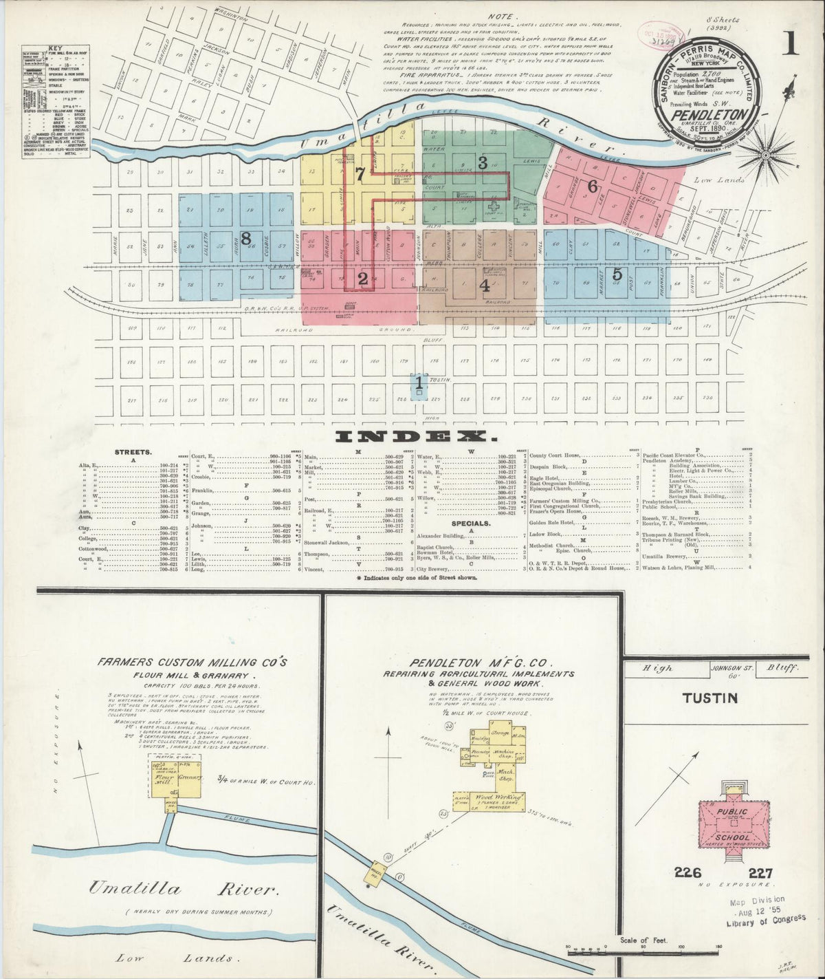 Sanborn Fire Insurance Map from Pendleton, Umatilla County, Oregon (1890), Sheet #0001 - Historic Sanborn Fire Insurance Map Print, vintage old map wall art, antique decor, genealogy gift, Oregon Oregon map