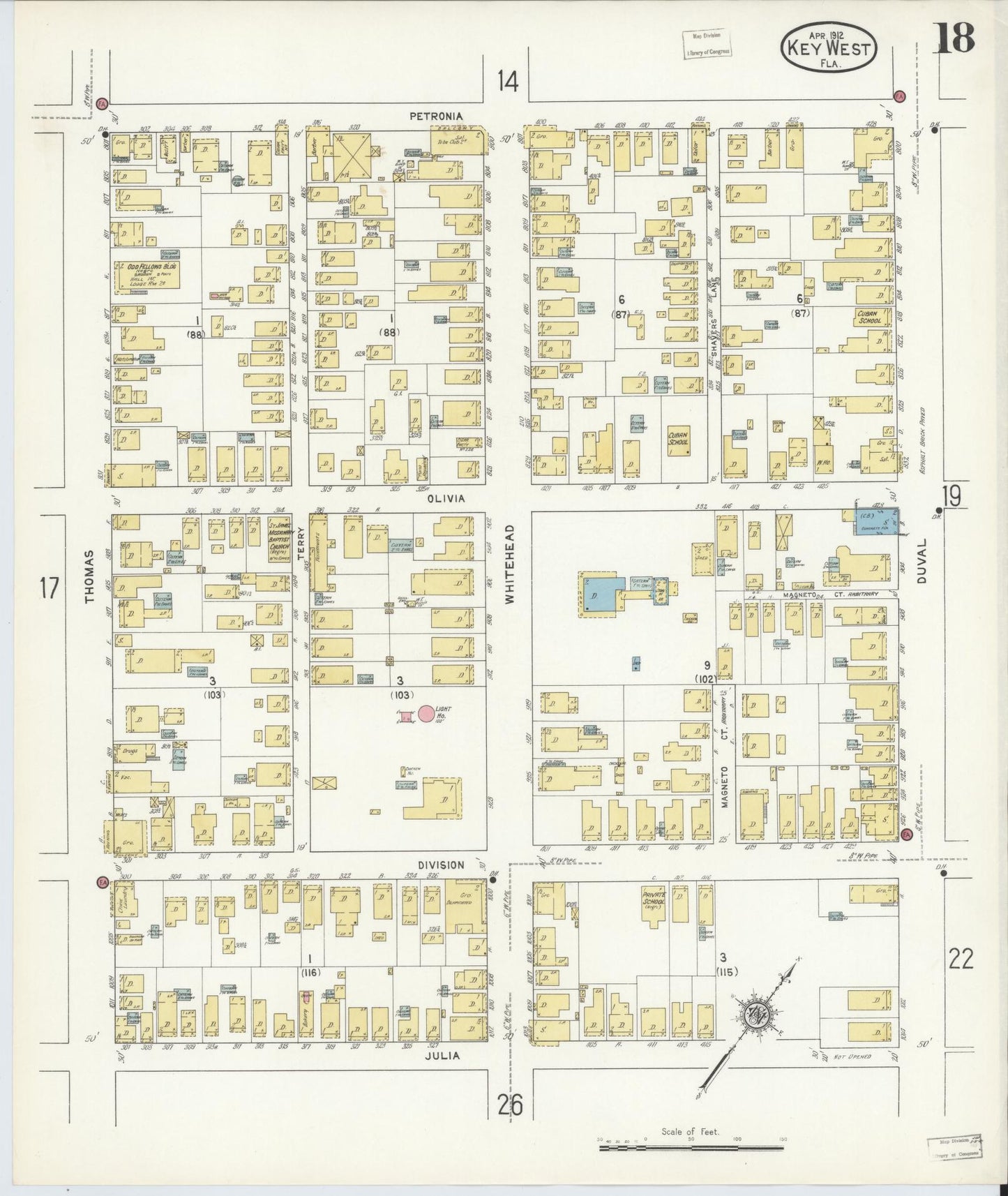 Sanborn Fire Insurance Map from Key West, Monroe County, Florida (1912), Sheet #0018 - Complete Map Set gallery image, historic Sanborn map, vintage wall art, Florida Florida