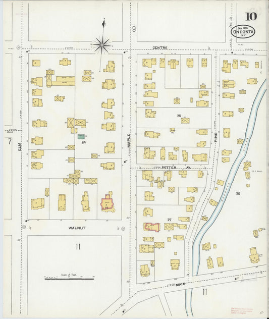 Sanborn Fire Insurance Map from Oneonta, Otsego County, New York (1905), Sheet #0010 - Historic Sanborn Fire Insurance Map Print, vintage old map wall art, antique decor, genealogy gift, New York New York map