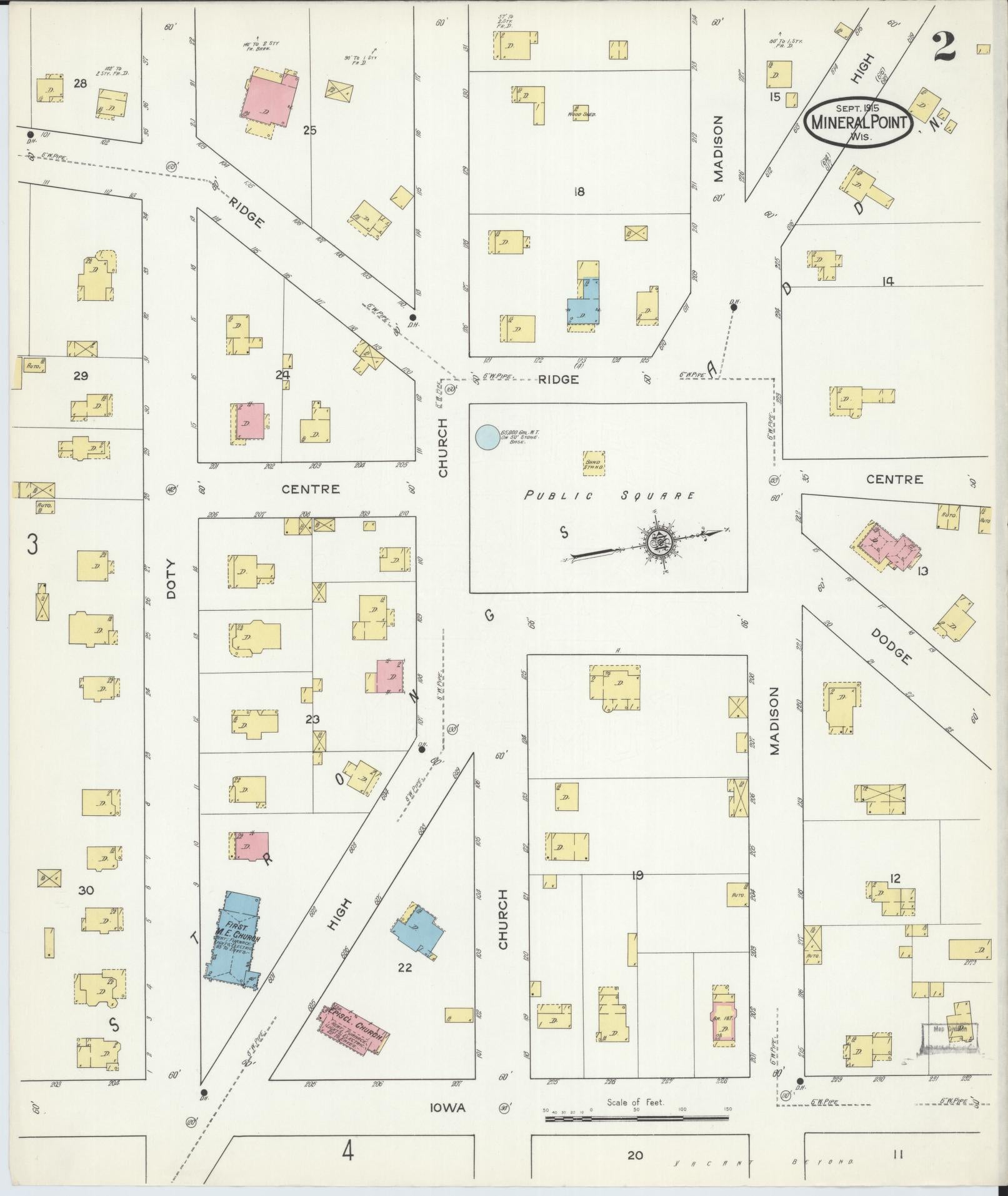 Sanborn Fire Insurance Map from Mineral Point, Iowa County, Wisconsin (1915), Sheet #0002 - Complete Map Set gallery image, historic Sanborn map, vintage wall art, Wisconsin Wisconsin