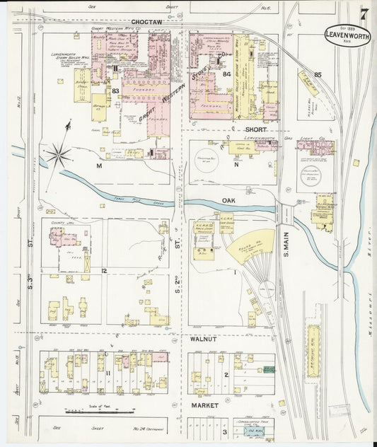Sanborn Fire Insurance Map from Leavenworth, Leavenworth County, Kansas (1889), Sheet #0008 - Historic Sanborn Fire Insurance Map Print, vintage old map wall art, antique decor, genealogy gift, Kansas Kansas map