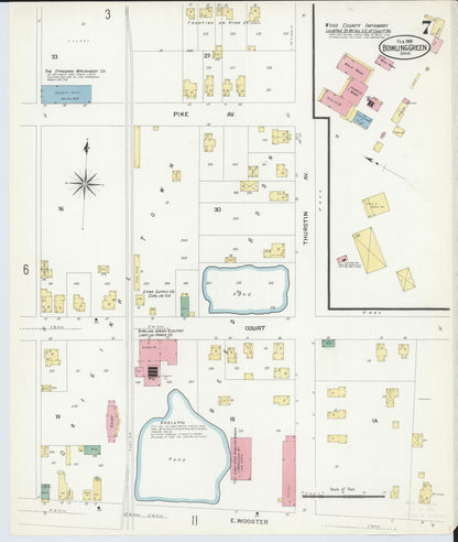 Sanborn Fire Insurance Map from Bowling Green, Wood County, Ohio (1908), Sheet #0007 - Historic Sanborn Fire Insurance Map Print, vintage old map wall art, antique decor, genealogy gift, Ohio Ohio map