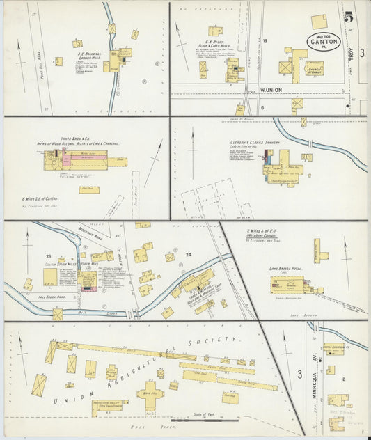 Sanborn Fire Insurance Map from Canton, Bradford County, Pennsylvania (1903), Sheet #0005 - Historic Sanborn Fire Insurance Map Print, vintage old map wall art, antique decor, genealogy gift, Pennsylvania Pennsylvania map