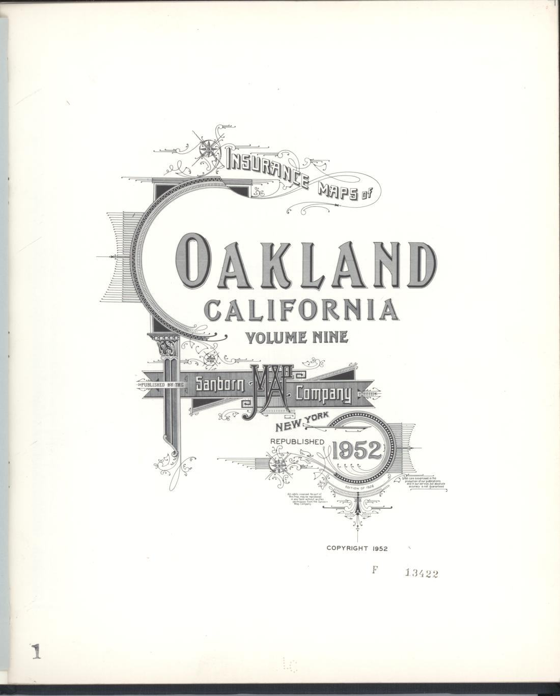 Sanborn Fire Insurance Map from Oakland, Alameda County, California (1952), Sheet #0001 - Complete Map Set gallery image, historic Sanborn map, vintage wall art, California California