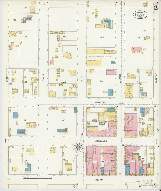 Sanborn Fire Insurance Map from Seguin, Guadalupe County, Texas (1906), Sheet #0002 - Historic Sanborn Fire Insurance Map Print, vintage old map wall art, antique decor, genealogy gift, Texas Texas map