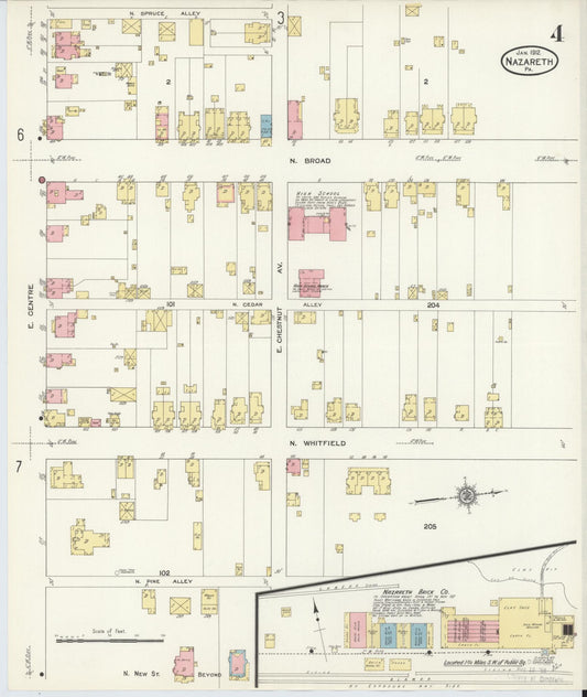 Sanborn Fire Insurance Map from Nazareth, Northampton County, Pennsylvania (1912), Sheet #0004 - Historic Sanborn Fire Insurance Map Print, vintage old map wall art, antique decor, genealogy gift, Pennsylvania Pennsylvania map