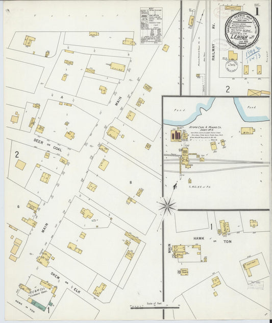Sanborn Fire Insurance Map from Lehigh, Coal County, Oklahoma (1899), Sheet #0001 - Historic Sanborn Fire Insurance Map Print, vintage old map wall art, antique decor, genealogy gift, Oklahoma Oklahoma map