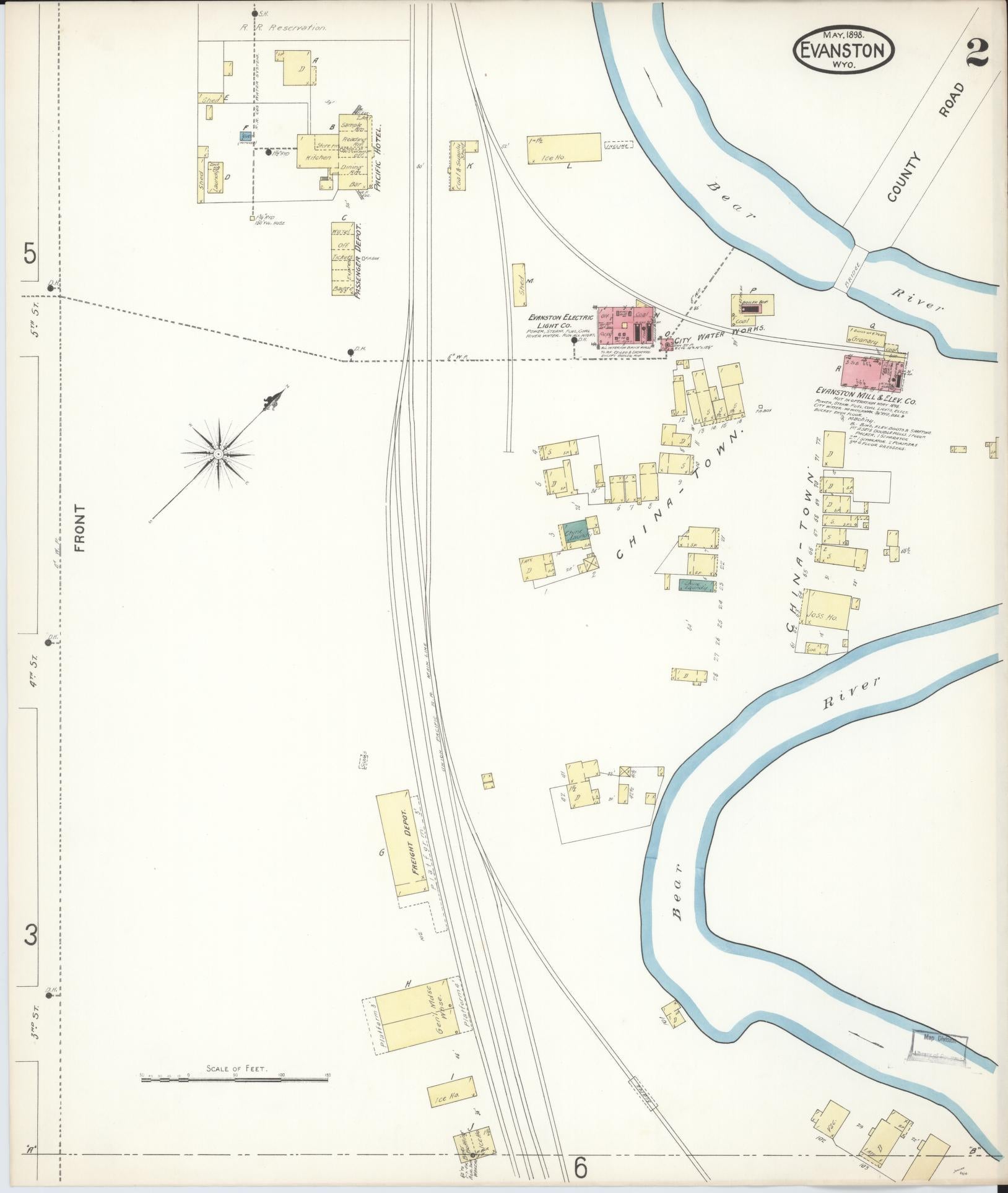 Sanborn Fire Insurance Map from Evanston, Uinta County, Wyoming (1898), Sheet #0002 - Historic Sanborn Fire Insurance Map Print, vintage old map wall art, antique decor, genealogy gift, Wyoming Wyoming map