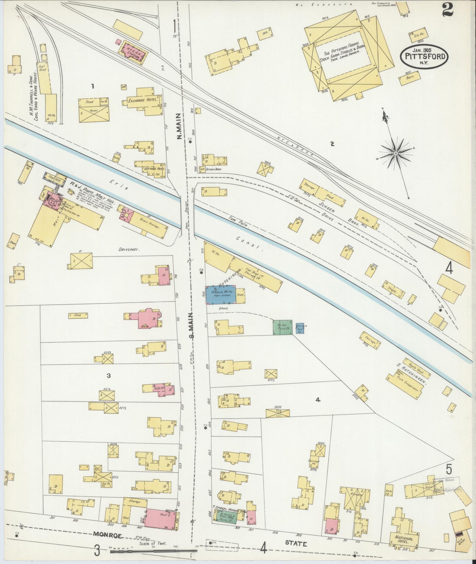 Sanborn Fire Insurance Map from Pittsford, Monroe County, New York (1905), Sheet #0002 - Historic Sanborn Fire Insurance Map Print, vintage old map wall art, antique decor, genealogy gift, New York New York map