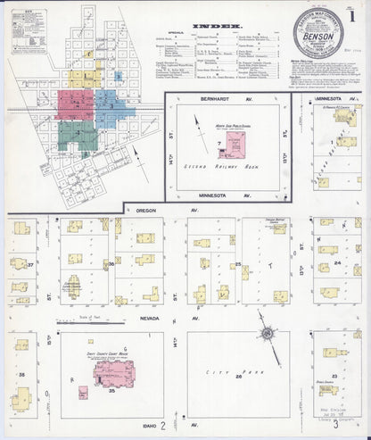 Sanborn Fire Insurance Map from Benson, Swift County, Minnesota (1909), Sheet #0001 - Complete Map Set gallery image, historic Sanborn map, vintage wall art, Minnesota Minnesota