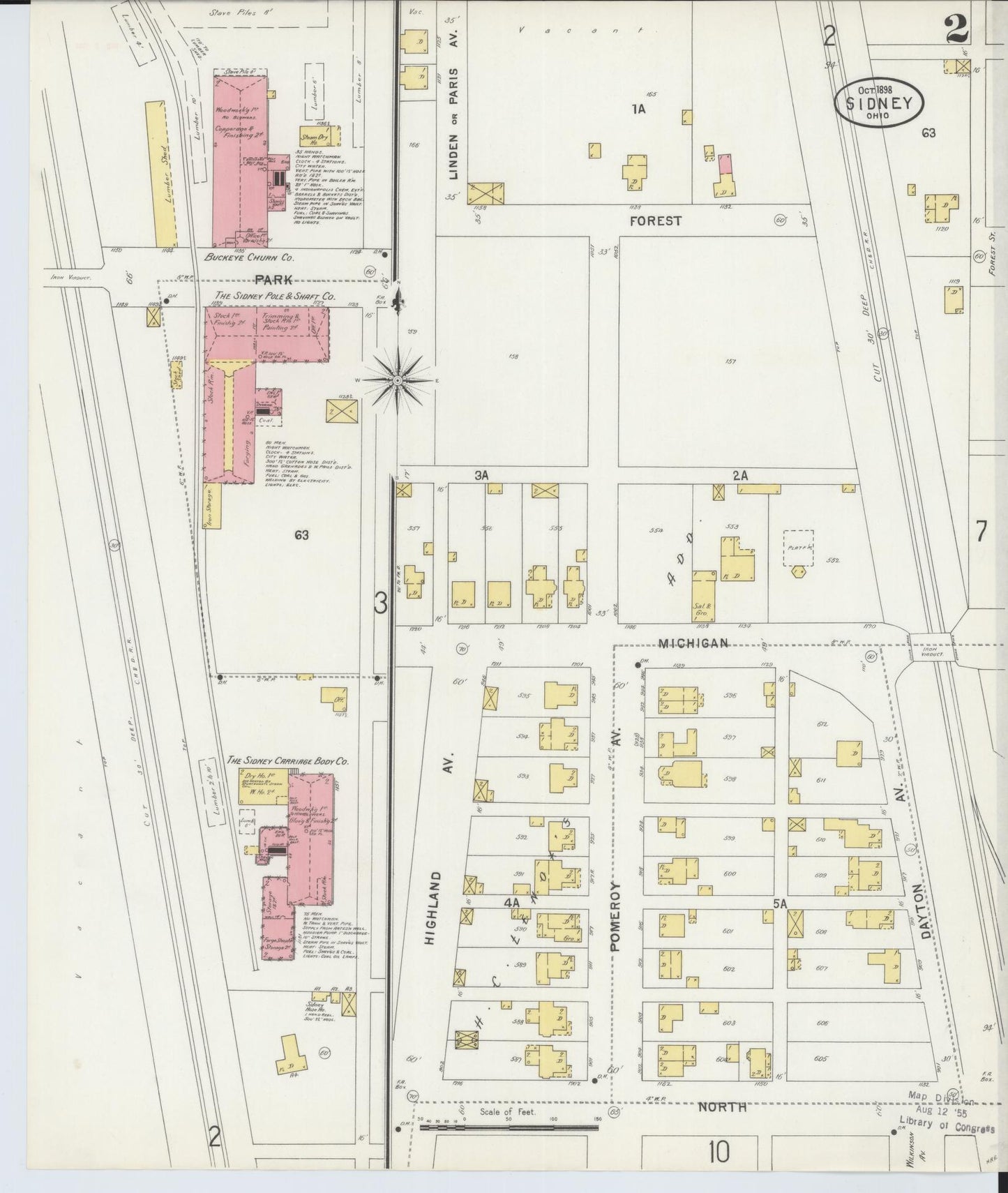 Sanborn Fire Insurance Map from Sidney, Shelby County, Ohio (1898), Sheet #0002 - Complete Map Set gallery image, historic Sanborn map, vintage wall art, Ohio Ohio