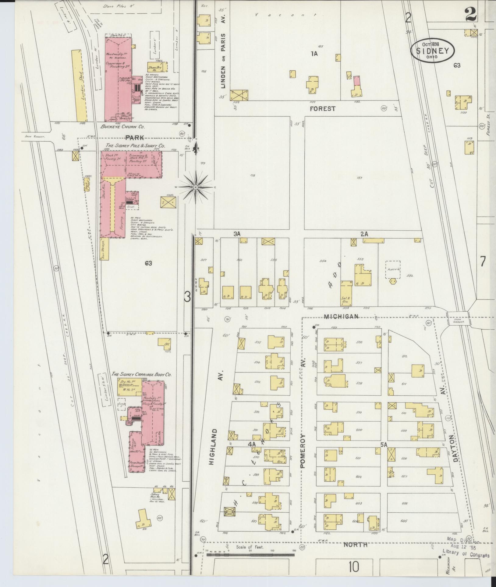 Sanborn Fire Insurance Map from Sidney, Shelby County, Ohio (1898), Sheet #0002 - Complete Map Set gallery image, historic Sanborn map, vintage wall art, Ohio Ohio