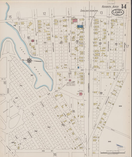 Sanborn Fire Insurance Map from Lewes, Sussex County, Delaware (1922), Sheet #0014 - Historic Sanborn Fire Insurance Map Print, vintage old map wall art, antique decor, genealogy gift, Delaware Delaware map