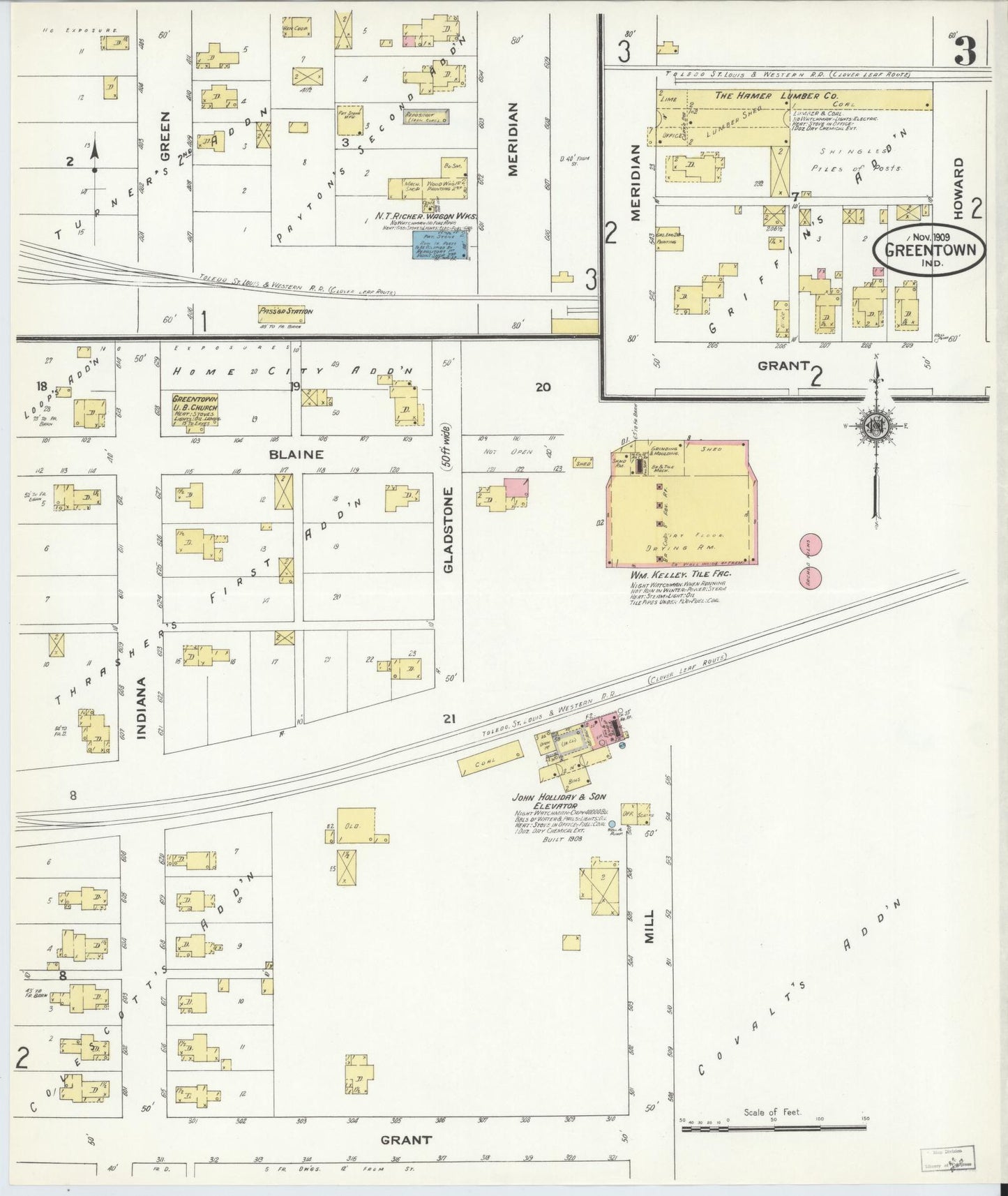 Sanborn Fire Insurance Map from Greentown, Howard County, Indiana (1909), Sheet #0003 - Complete Map Set gallery image, historic Sanborn map, vintage wall art, Indiana Indiana