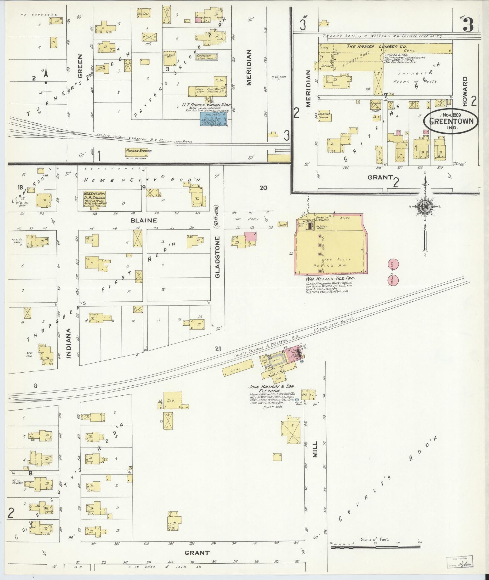 Sanborn Fire Insurance Map from Greentown, Howard County, Indiana (1909), Sheet #0003 - Complete Map Set gallery image, historic Sanborn map, vintage wall art, Indiana Indiana