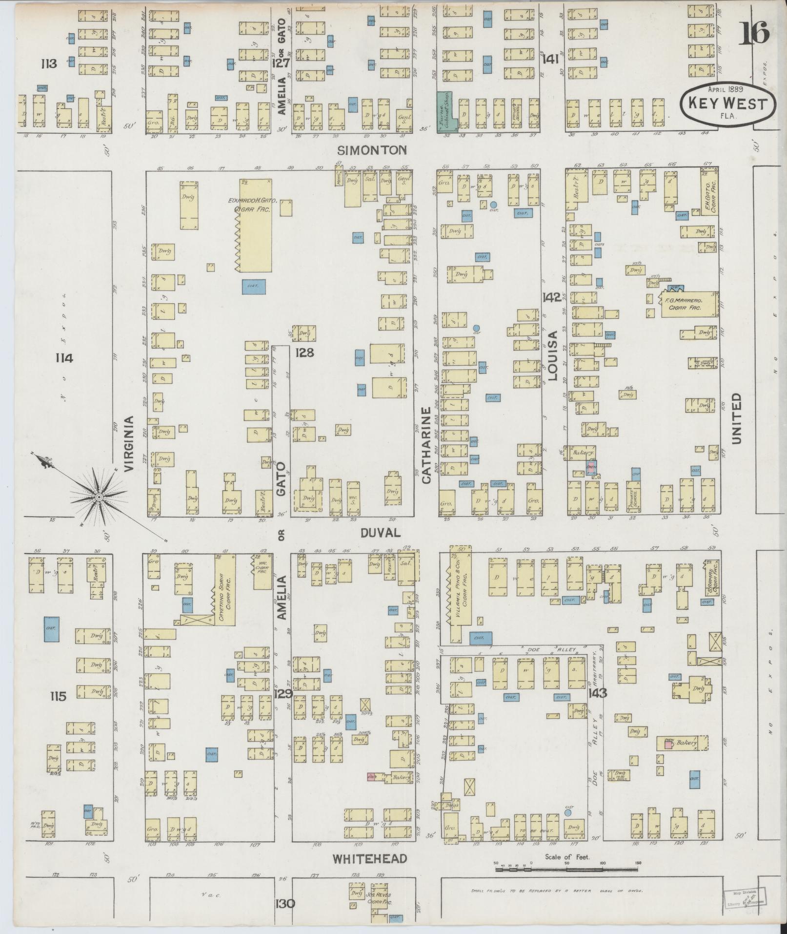 Sanborn Fire Insurance Map from Key West, Monroe County, Florida (1889), Sheet #0016 - Complete Map Set gallery image, historic Sanborn map, vintage wall art, Florida Florida