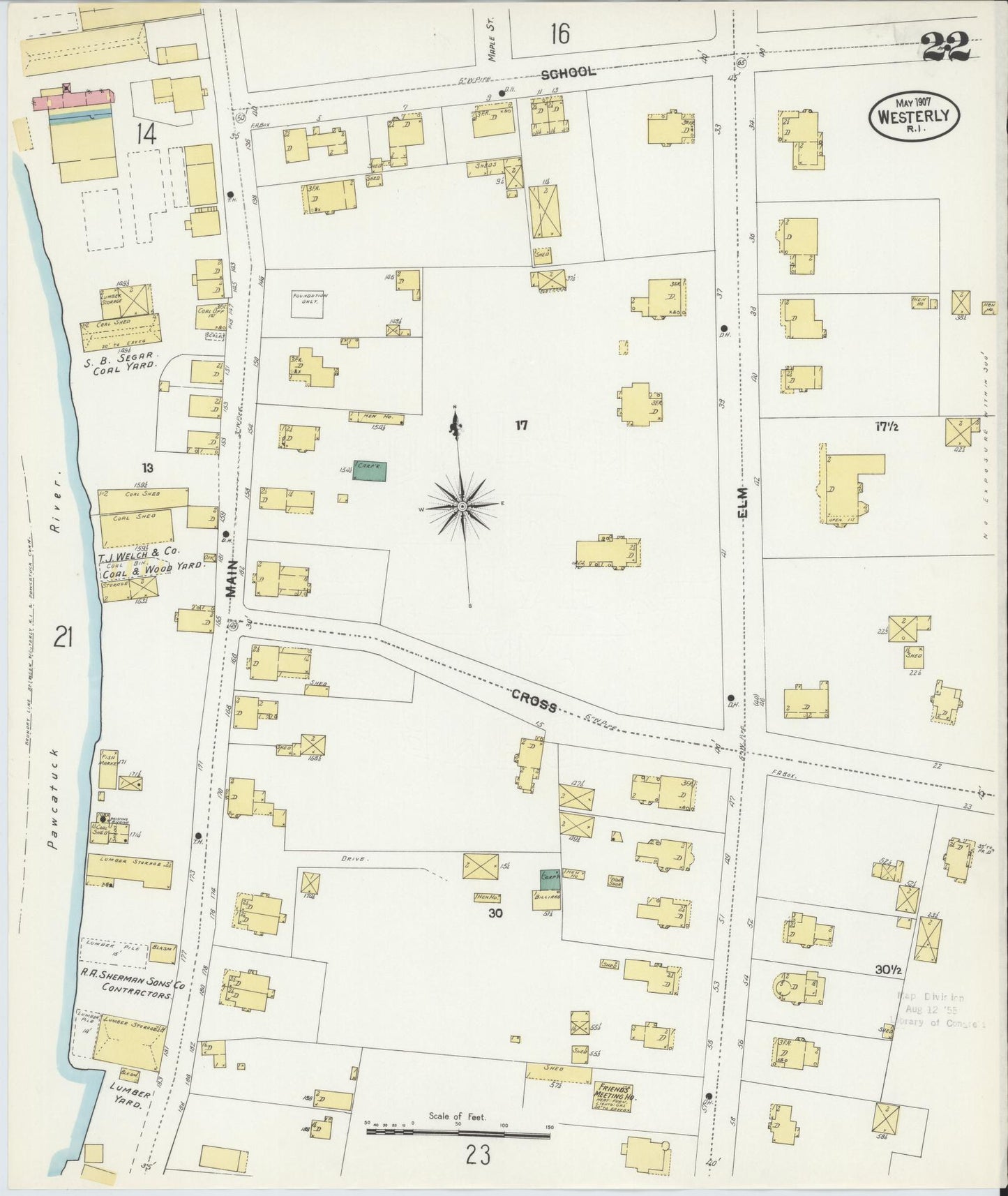 Sanborn Fire Insurance Map from Westerly, Washington County, Rhode Island (1907), Sheet #0022 - Historic Sanborn Fire Insurance Map Print, vintage old map wall art, antique decor, genealogy gift, Rhode Island Rhode Island map